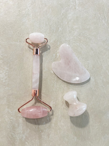 Gua sha, Rouleau &amp; Mushroom Quartz rose